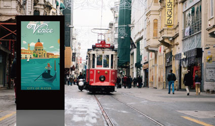 屋外用自立式広告タッチモニタの特徴